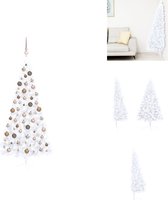 vidaXL Sapin de Noël artificiel - Demi-sapin blanc - 125 cm de large - Avec éclairage LED- Comprend boules et pic - Sapin de Noël décoratif
