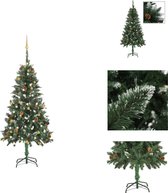 vidaXL Kunstkerstboom - Nagebootste Dennenboom - 150 cm - Met LED-verlichting - Groen en Wit - Inclusief Accessoires - Decoratieve kerstboom