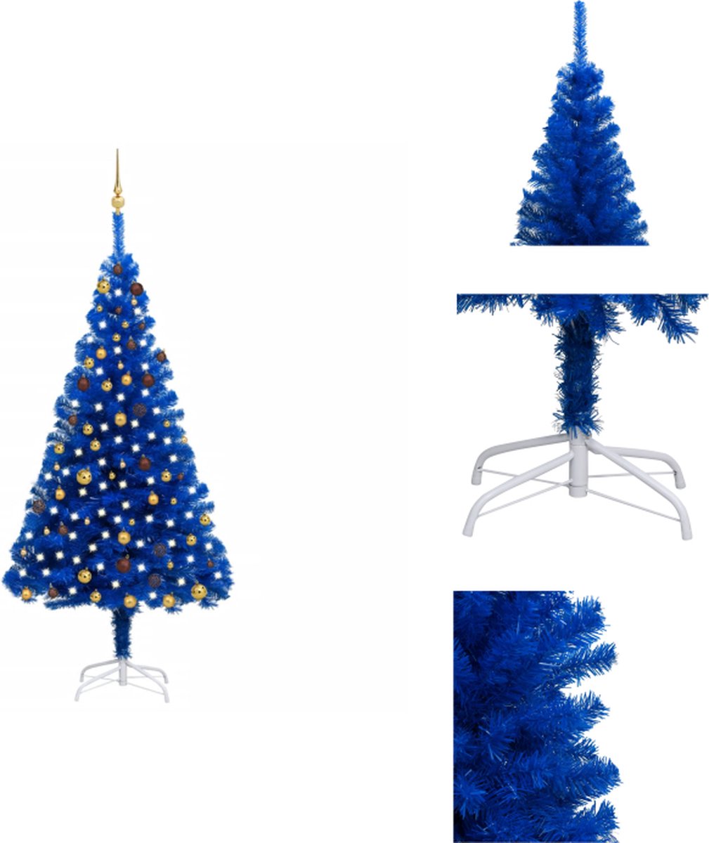 vidaXL Blauwe Kunstkerstboom - PVC - 210 cm - Met LED-verlichting - Decoratieve kerstboom