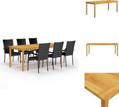 vidaXL Tuinset - Acaciahouten Eettafel - PE Rattan Eetstoelen - Zwart - 200x90x74cm - Montage vereist - 1 tafel - 6 stoelen - Tuinset