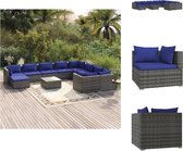 vidaXL Poly Rattan Loungeset - Grijs - 4 hoekbank - 5 middenbank - 1 voetenbank - 1 tafel - Tuinset