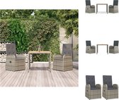 vidaXL Tuinset - Grijs - 2 Tuinstoelen - Verstelbare rugleuning - 90x90x75cm Tafel - Tuinstoel