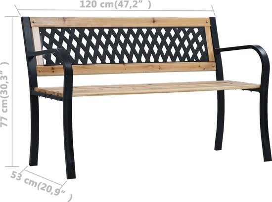 vidaXL Banc de jardin - Bois Massief et acier - 120 x 53 x 77 cm - Motif à carreaux - Banc de jardin