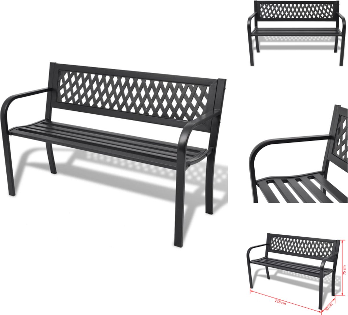 vidaXL Tuinbank - Tuinbanken - Terrasbank - Terrasbanken - Tuinbank 118 cm staal zwart