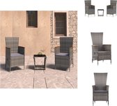 vidaXL poly rattan tuinset - grijs - tafel 45x45x40cm - stoel 58x62x108cm - verstelbare rugleuning - 2x zitkussen - Tuinset