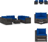 vidaXL Pallet Loungeset - Grenenhout - Blauwe Kussens - Modulair - 13 cm Dikte Kussens - Afmetingen- 69 x 70 x 66 cm - 60 x 70 x 66 cm - 60 x 62 x 37 cm - Tuinset