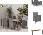vidaXL Tuinset - Poly Rattan - Grijs - 190x90x75 cm - 1 tafel + 6 stoelen + 6 kussens - Tuinset