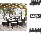 vidaXL Loungeset - L-vormige bank - Rattan - Zwart - 161.5 x 113 x 80 cm - Inclusief tafel - voetensteun - kussens - Montage vereist - Tuinset