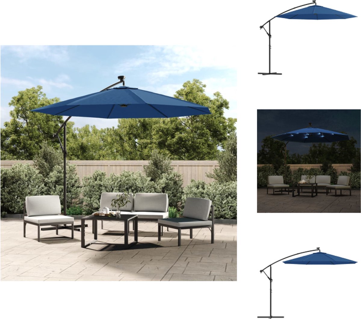 vidaXL Zweefparasol met LED-verlichting en stalen paal 300 cm blauw