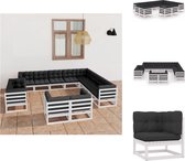 vidaXL Loungebank Grenenhout - 7x Hoekbank - 5x Middenbank - 19x Rugkussen - 12x Zitkussen - 70x70x67 cm - wit/antraciet - Tuinset