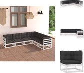 vidaXL loungeset - wit - massief grenenhout - 70x70x67 cm - incl - kussens - 3 middenbanken - 3 hoekbanken - Tuinset