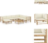 vidaXL Bamboe Loungeset - Hoekbank - Middenbank - Voetenbank - Tafel - Crèmewit - 100% Polyester - 65x70x60 cm - 7 cm Zitkussen Dikte - 10 cm Rugkussen Dikte - Tuinset