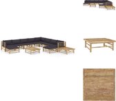 vidaXL Bamboe loungeset - 3 hoekbank - 5 middenbank - 2 voetenbank - 2 tafel - 65 x 70 x 60 cm - donkergrijze kussens - Tuinset
