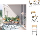 vidaXL Bistroset - Massief Acaciahout en Staal - Inklapbaar - Bruin/Zwart - 1 Tafel - 2 Stoelen - Tuinset