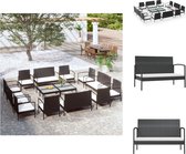 vidaXL Loungeset Poly Rattan - Zwart - 2-zitsbank 106x59x73cm - Armstoel 58x59x74cm - Tafel 75x40x37cm - Montage vereist - Inclusief 12 zitkussens - Tuinset