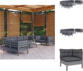 vidaXL Lounge set - Grenenhout - Grijs - Afmetingen- 63.5 x 63.5 x 62.5 cm - inclusief 6 hoekbank - 2 middenbank - 1 voetenbank/tabel - 9 zitkussen - 14 rugkussen - Tuinset
