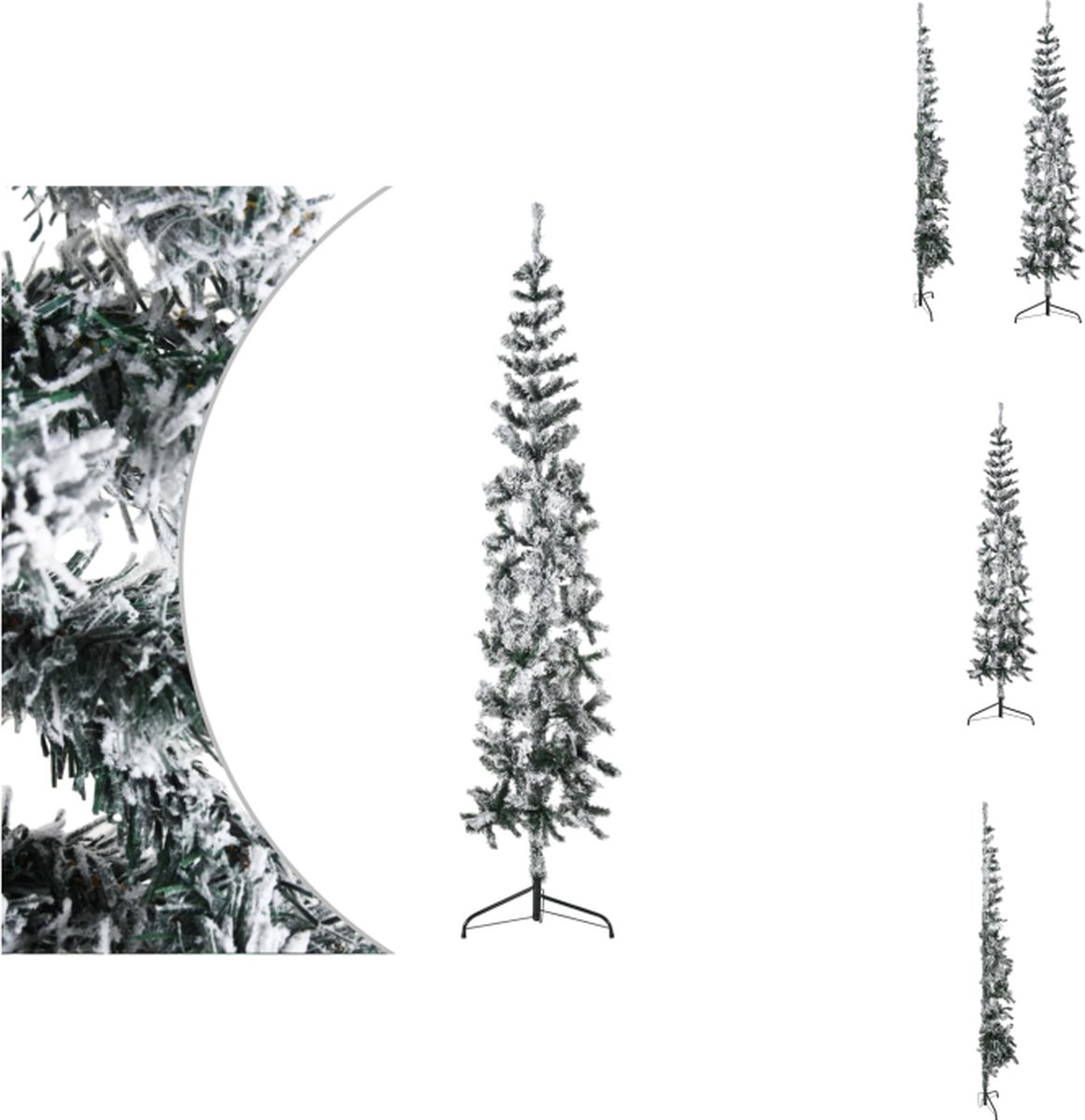 vidaXL Kunstkerstboom Deluxe - 180 cm - Halfrond - PVC - Witte sneeuwblokken - Decoratieve kerstboom