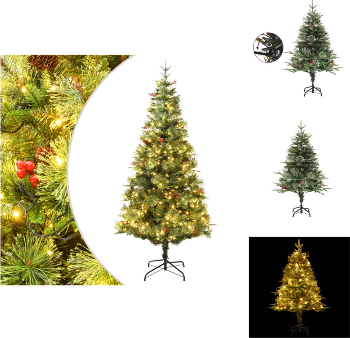 vidaXL Kerstboom PVC/PE - 150 cm - Met LED-verlichting - Scharnierende constructie - Decoratieve kerstboom