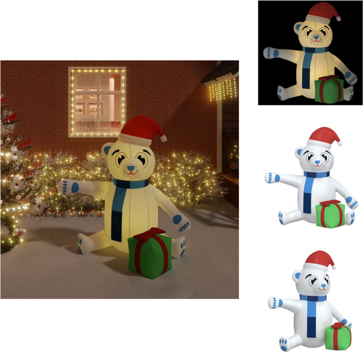 vidaXL Opblaasbare Teddybeer Kerstdecoratie - 174 x 128 x 180 cm - Met ingebouwde LED-verlichting - Snel opblazen en leeglopen - Decoratieve kerstboom