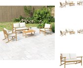 vidaXL Bamboe Tuinmeubelset - 1 tafel - 1 bank - 2 stoelen - Crèmewit kussen - Modulair design - Tuinset