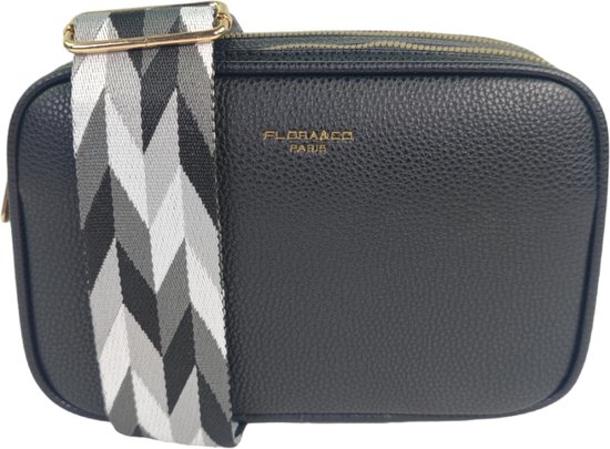 Flora&Co - Paris - Crossbody handtas - 2 vakken met rits - instelbare riem - zwart - lange riem 130cm