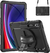 Accezz Tablet Hoes Geschikt voor Samsung Galaxy Tab S9 Ultra - Accezz Rugged Backcover Shoulder Strap - Zwart