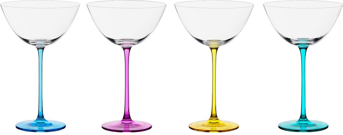 Anton Studio Design set van 4 cocktailglazen met gekleurde voet 18 cm 25 CL