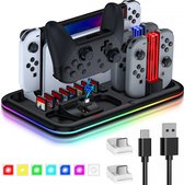 Docking Station - Geschikt voor Nintendo Switch/OLED - Joy-Con Charger - Oplader Controller / Joy-Con - Accessoires - RGB Oplaadstation - Kaarthouder - Zwart