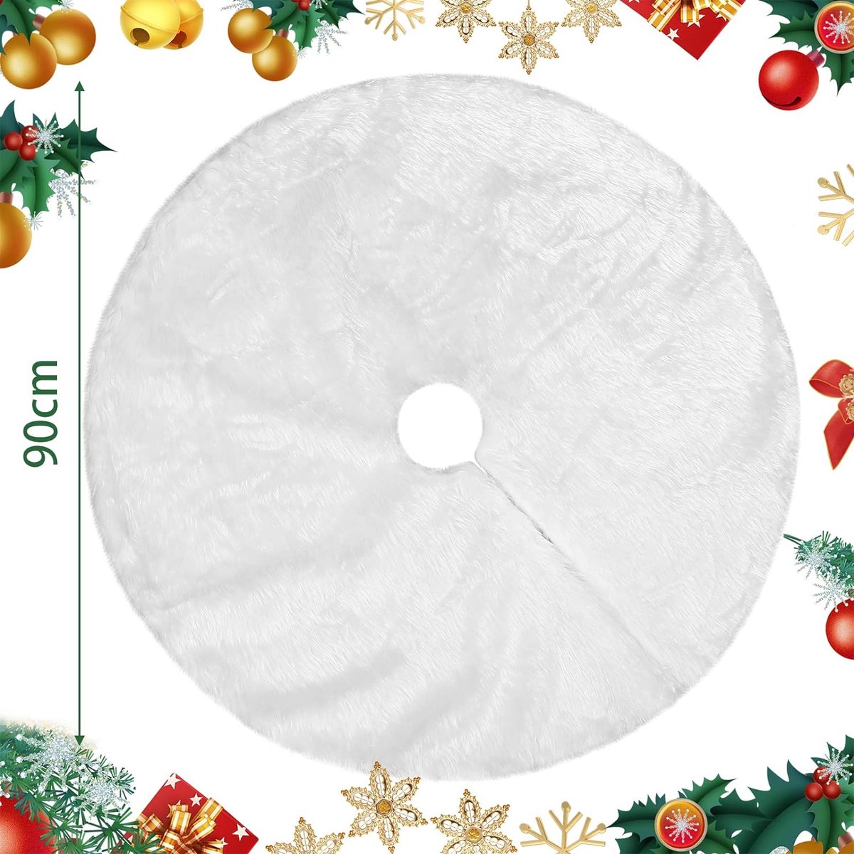 LOMOHOO Kerstboomrok, 91,4 cm pluche kerstboomrok, witte kerstboomrok, zachte imitatiebont kerstboom basisbedekking voor nieuwjaarsvakantie, feest LOMOHOO Kerstboomrok, 91,4 cm pluche kerstboomrok, witte kerstboomrok, zachte imitatiebont kerstboom basisbedekking voor nieuwjaarsvakantie, feest