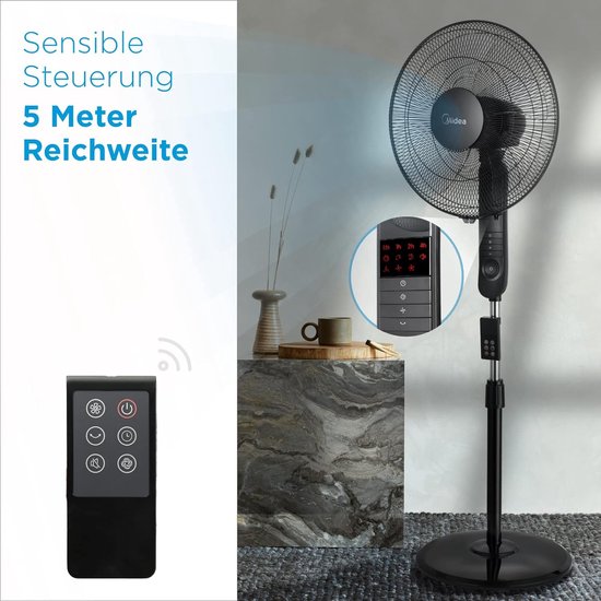 Midea FS40-15FR Staande Ventilator Stil Met Afstandsbediening - 80° Oscillatie, Timer & Hoogteverstelling