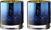 Artland set van 2 glazen waxinelichtjes houder Galaxy blauw 7.5 cm