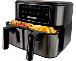 Blithe- Dubbele Heteluchtfriteuse - Heteluchtfriteuse - Inhoud 2x4L - Digitaal Display - 2600 Watt - XXL - Zwart