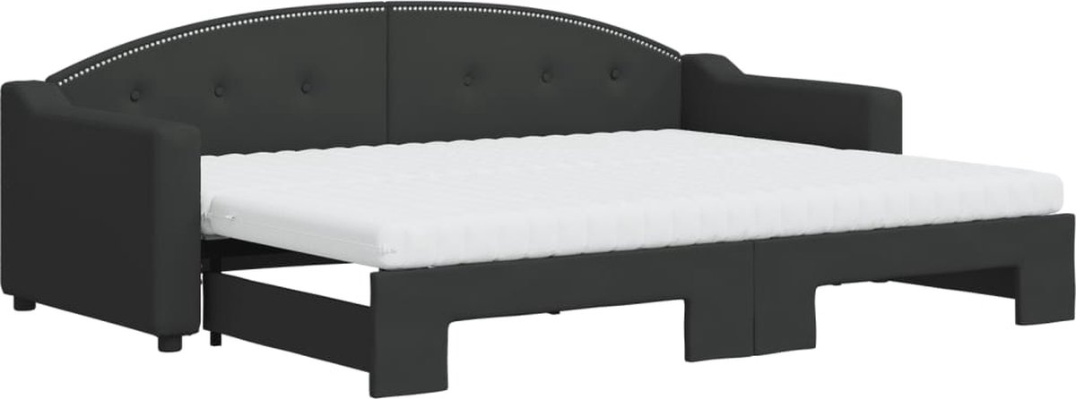 vidaXL Slaapbank - met - onderschuifbed - en - matrassen - 80x200 - cm - stof - zwart