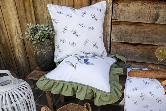 Clayre & Eef Nappe Ø 170 cm Blanc Coton Rond Olives Nappes de table