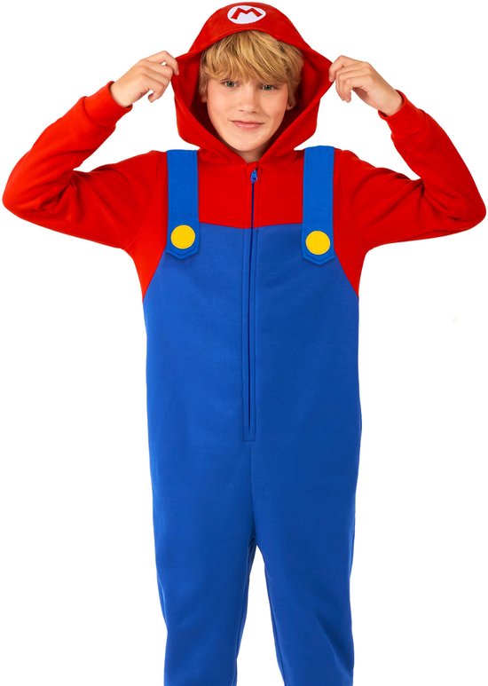 OppoSuits Mario Kids Onesie - Nintendo Huispak - Kinder Kleding voor Mario Outfit - Carnaval - Rood - Maat: XL - 158/164 - 170/176 - 14-16 Jaar - Opposuits