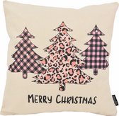 Kerst 'Merry Christmas - Pink #4' Kussenhoes | Katoen/Linnen | 45 x 45 cm