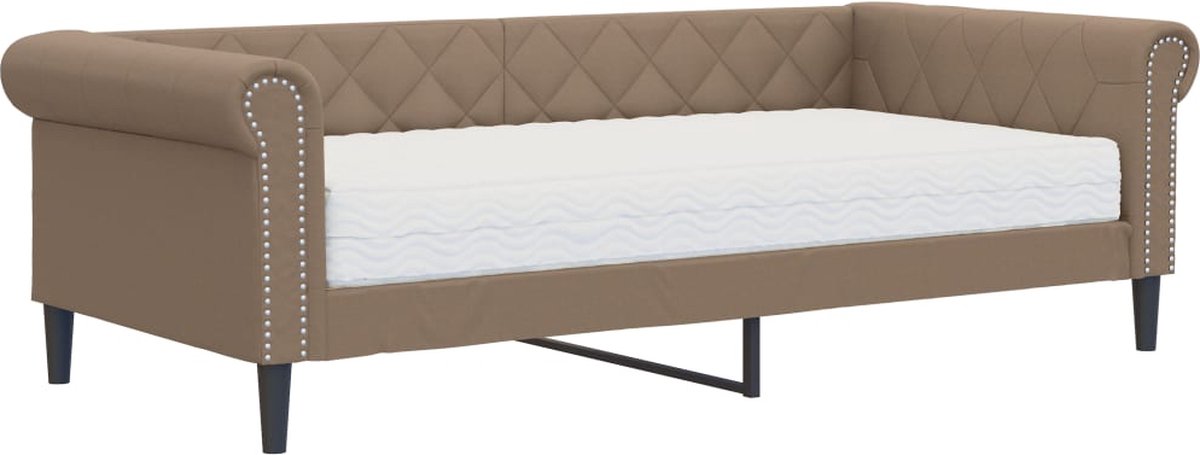 vidaXL Slaapbank - met - matras - 90x200 - cm - kunstleer - cappuccinokleurig
