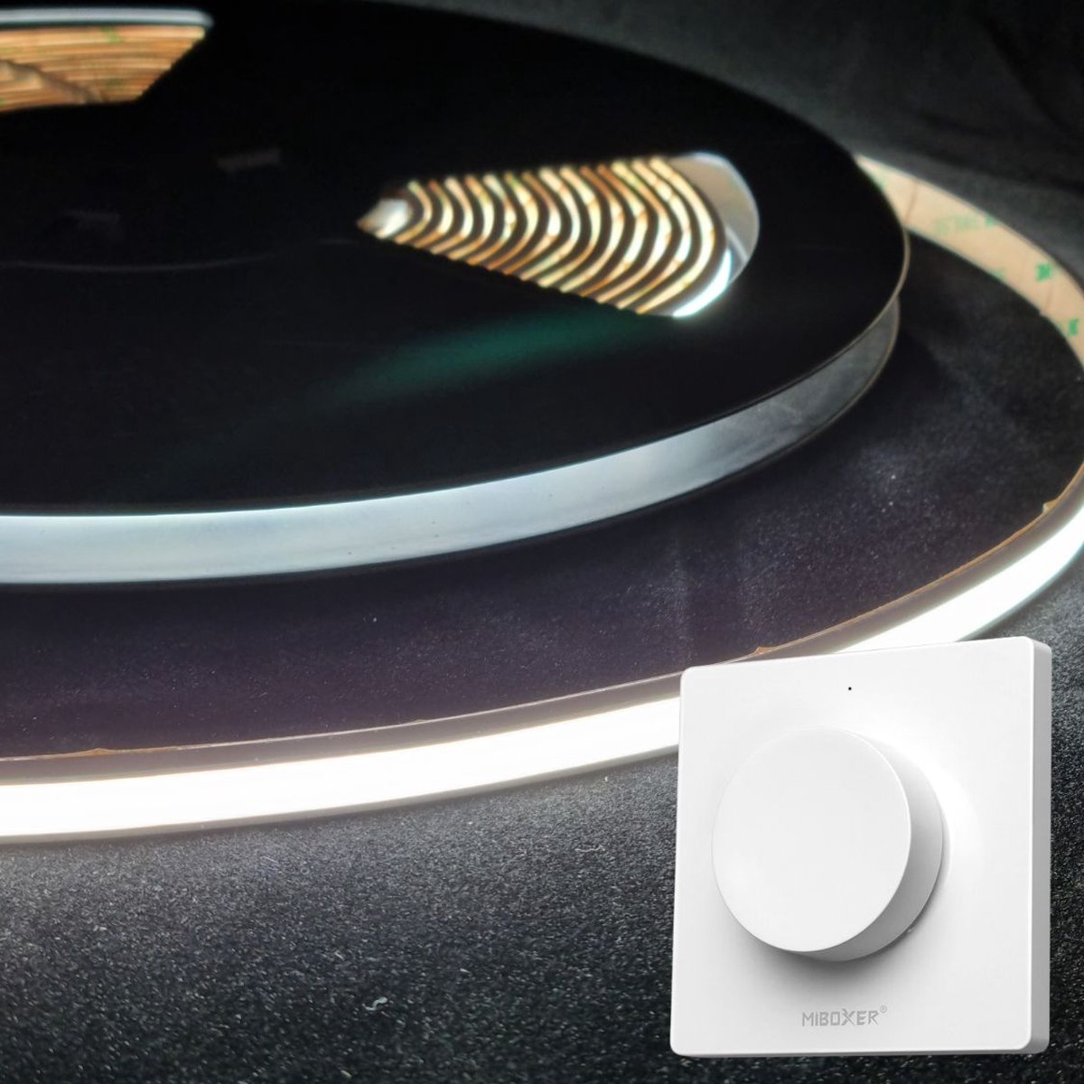 LED Strip COB - 10 Meter - Complete Set - 6000k - Koud Wit - 24V - IP68 Waterdicht - 480LED/m - Met Draadloze Mi-Light(MiBoxer) wanddimmer(Wit)