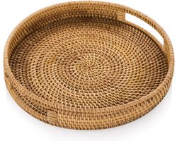 Ronde Rotan Dienblad 35 cm Hand Geweven Rieten Lade Rotan Lade Rustieke Decoratieve Lade voor Ontbijt, Drankjes, Snack, Brood voor Salontafel Bar Diner Feesten Keuken Organizer