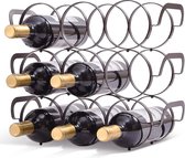 Wijnrek, stapelbaar tafelrek, metalen wijnkast, flessenrek met 3 niveaus, metalen wijnrek voor 9 flessen, voor bar, keuken, 35,5 x 14 x 30 cm, brons