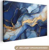 Canvas Schilderij Marmer - Blauw - Goud - Abstract - 90x60 cm - Wanddecoratie