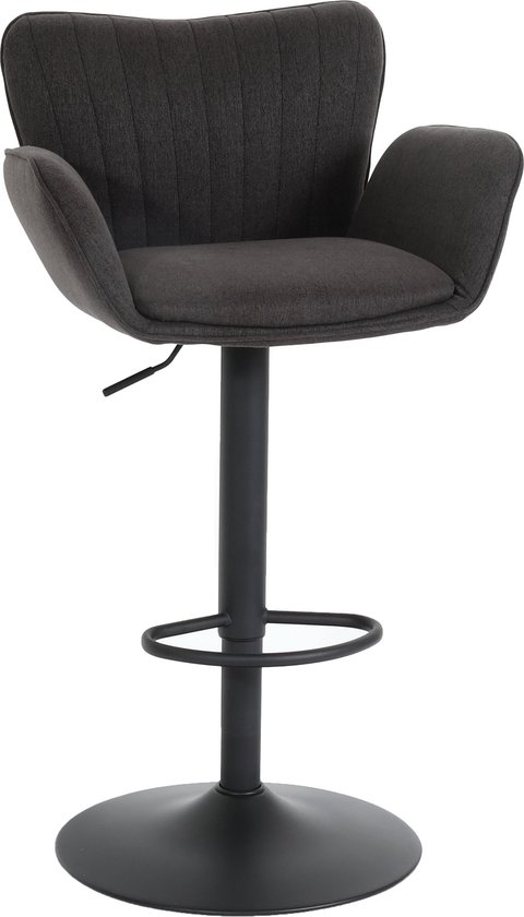 Tabouret de bar MCW-M67, chaise pivotante tabouret de bar, avec accoudoir repose-pieds pivotant en tissu/fer textile ~ base gris foncé noir