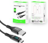 Rixus - USB A naar USB-C kabel - 1 meter - gevlochten kabel - met LED display - Sneller opladen - kabel