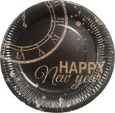 Happy New Year - Papieren borden - Oud en nieuw - Goud / Zwart - Karton - set van 6 borden