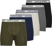 JACK & JONES Jacsolid boxer briefs (5-pack) - heren boxers extra lang - lichtgrijs - zwart - groen en blauw - Maat: L