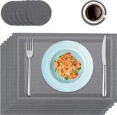 Placemats, afwasbaar, set van 6, pvc, hittebestendig, antislip, voor keuken, thuis, restaurant, eettafel, 45 cm x 30 cm (zilver)