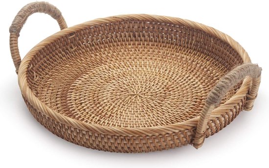 Uposao Rattan ronde mand met deksel - bruine rustieke opbergmand voor brood, snack, fruit, groente, thee - bureauorganizer - woonkamer, slaapkamer, eetkamer, keuken
