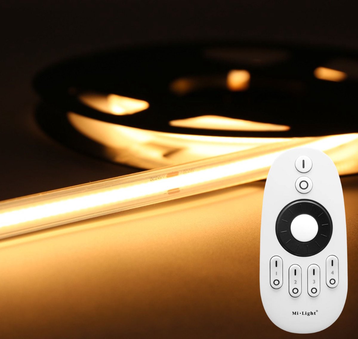 LED Strip COB - 10 Meter - Complete Set - 2700k - Warm Wit - 24V - IP65 Waterdicht - 480LED/m - Met RF Mi-Light(MiBoxer) Afstandsbediening