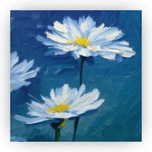 Witte bloemen - Bloem schilderij - Wanddecoratie - Decoratie muur - Natuur - Kantoor accessoires - 100 x 100 cm 3mm