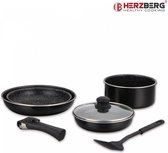 Herzberg HG-8090-7BK: 7-Delige pannenset met marmercoating